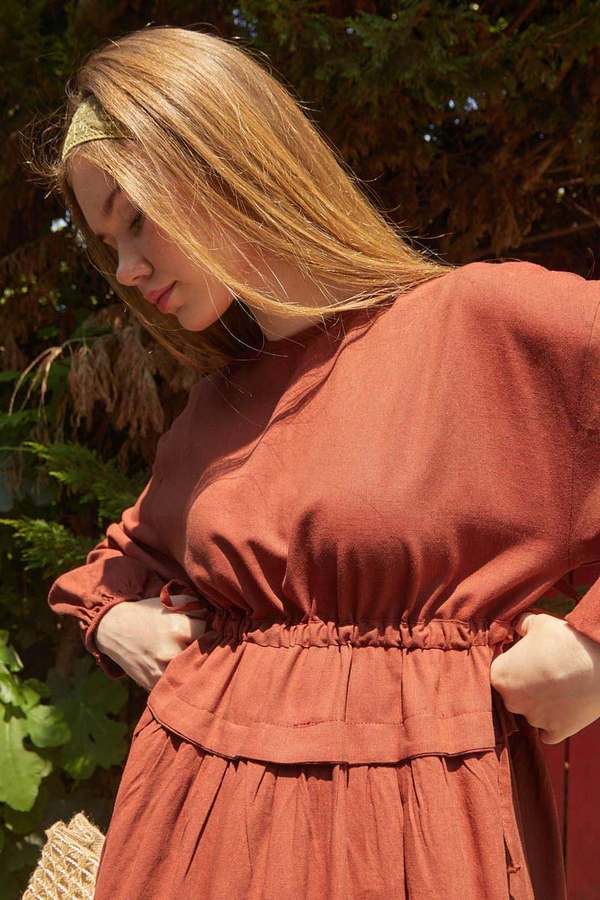 Iynem Linen Dress Brick - 3