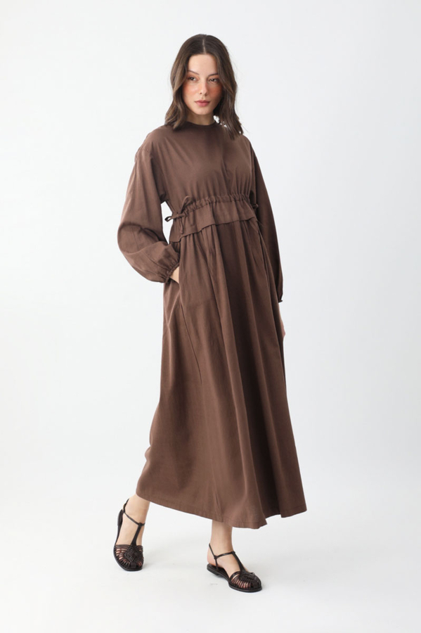 Iynem Linen Dress Brown - 5