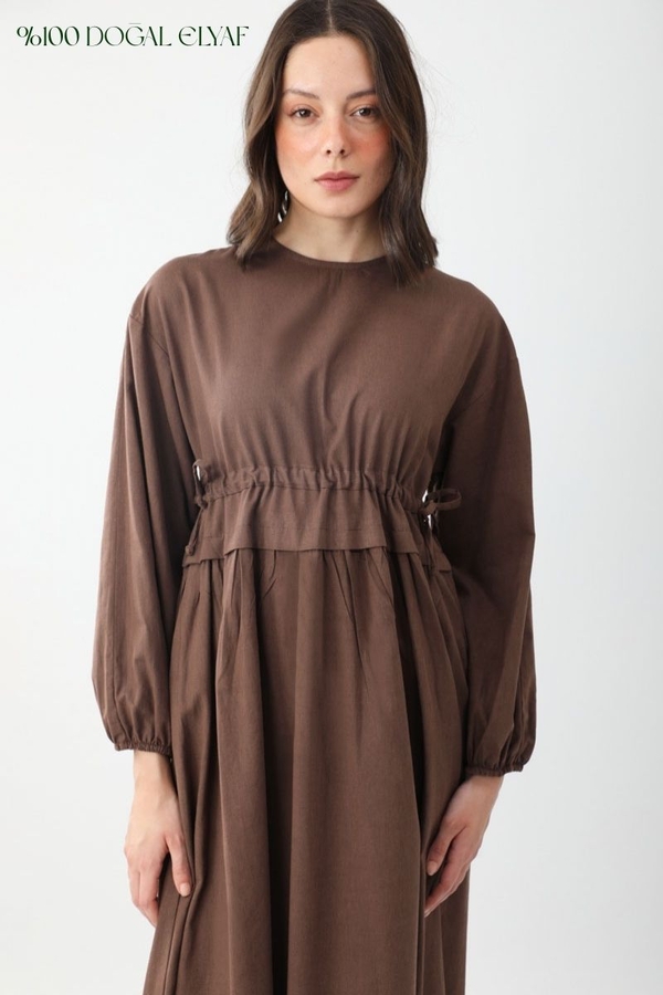 Iynem Linen Dress Brown - 1