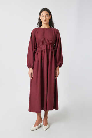 Iynem Linen Dress Burgundy - 11