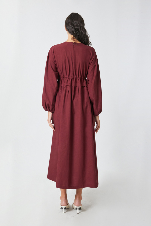 Iynem Linen Dress Burgundy - 15