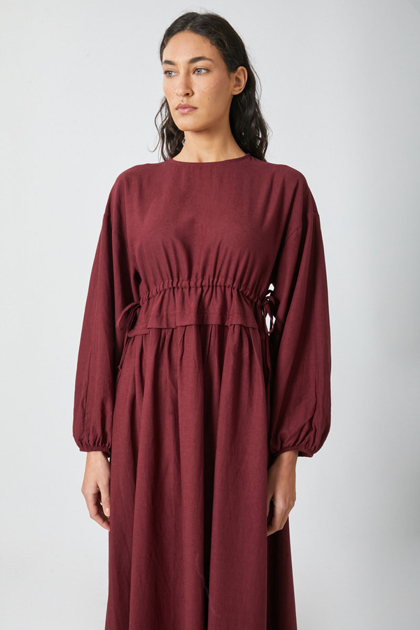 Iynem Linen Dress Burgundy - 14