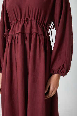 Iynem Linen Dress Burgundy - 10
