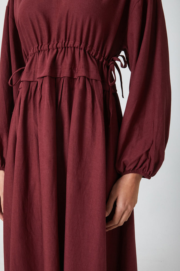 Iynem Linen Dress Burgundy - 10