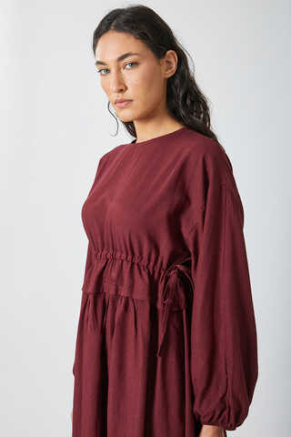 Iynem Linen Dress Burgundy - 12