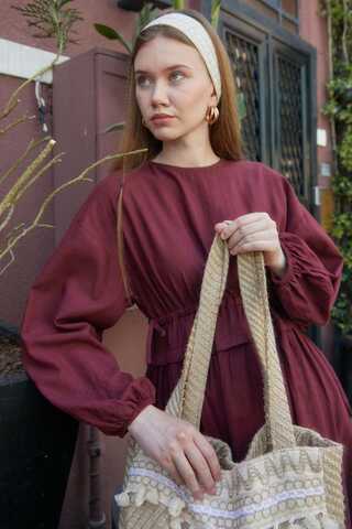 Iynem Linen Dress Burgundy - 4