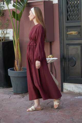 Iynem Linen Dress Burgundy - 7