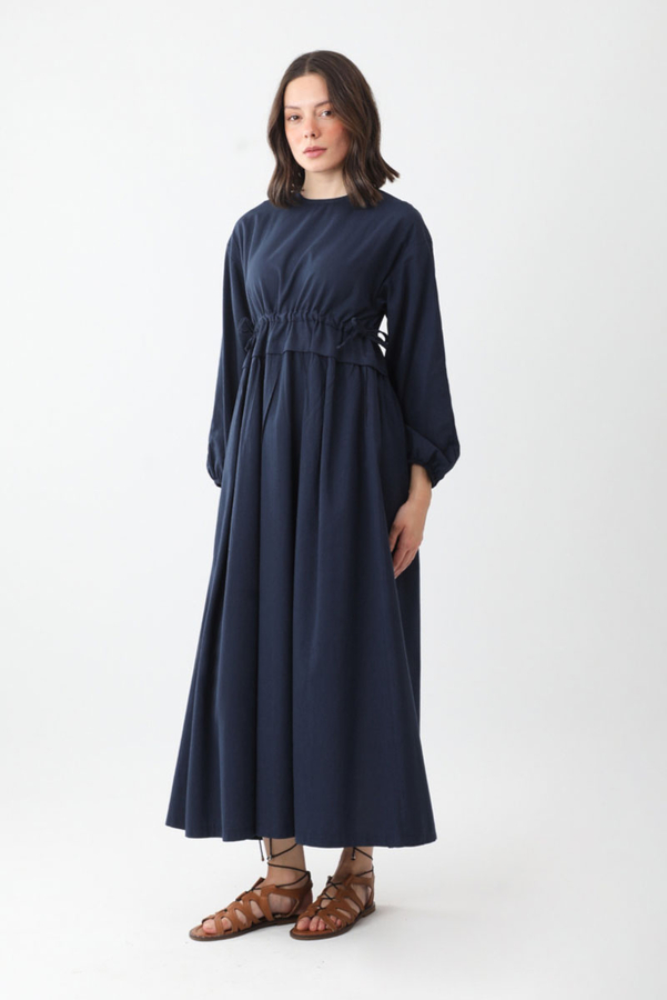 Iynem Linen Dress Navy Blue - 3