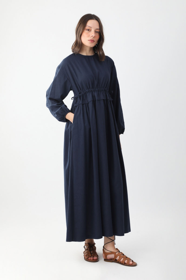 Iynem Linen Dress Navy Blue - 6