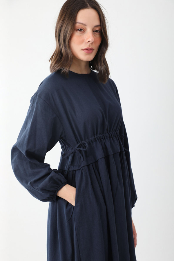 Iynem Linen Dress Navy Blue - 2
