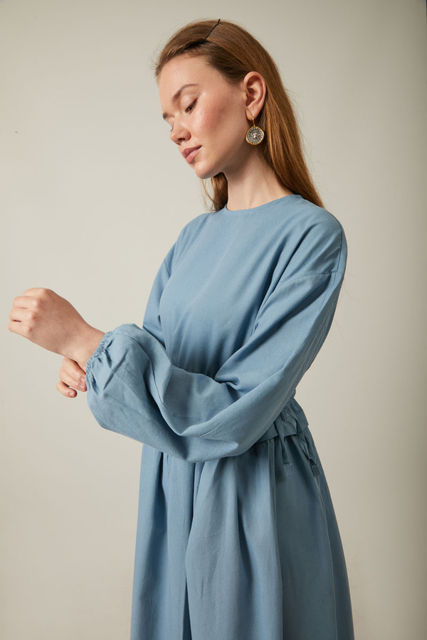 Iynem Linen Dress Baby Blue - 7
