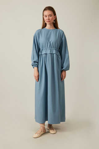 Iynem Linen Dress Baby Blue - 12