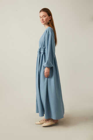 Iynem Linen Dress Baby Blue - 6