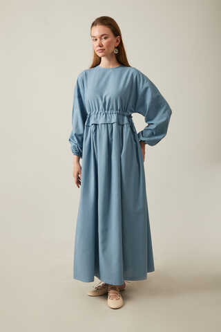 Iynem Linen Dress Baby Blue - 4