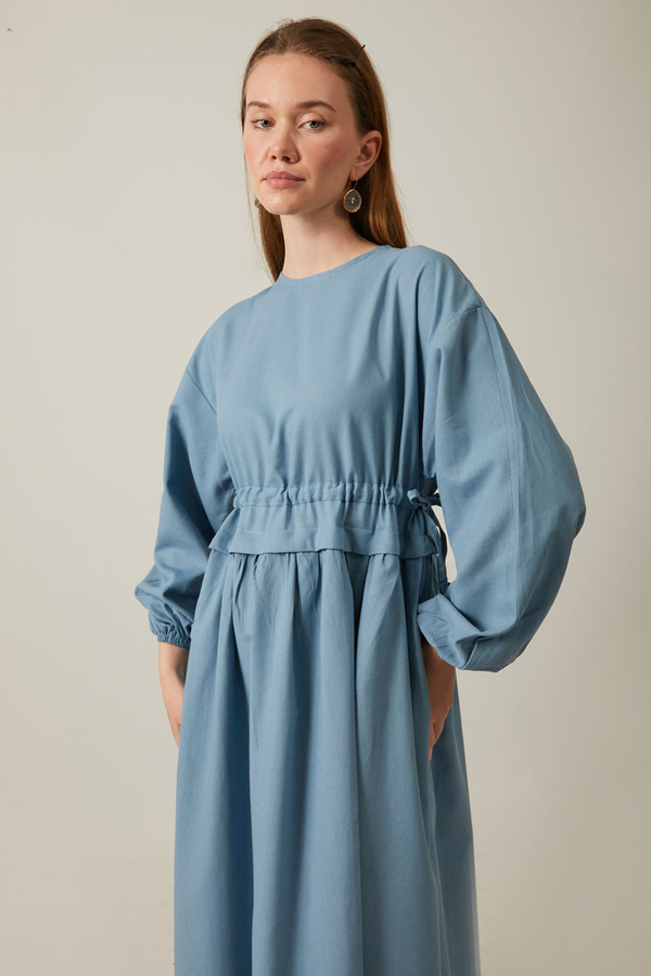 Iynem Linen Dress Baby Blue - 3