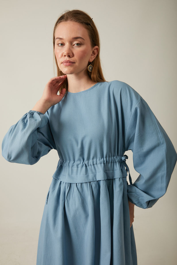 Iynem Linen Dress Baby Blue - 1