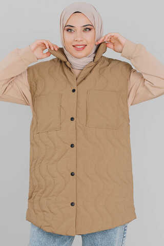 Kapitone Yelek Camel - Thumbnail