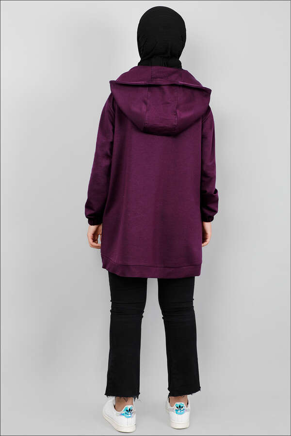 Kapüşonlu Cep Detaylı Sweatshirt Mor