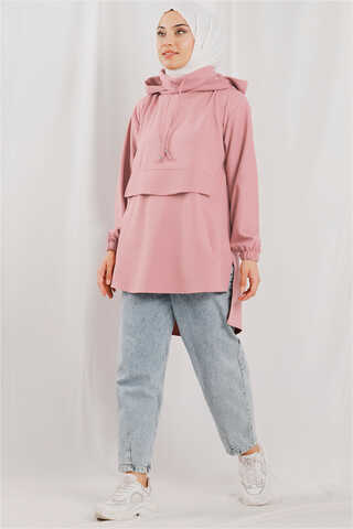 Zulays - Kapüşonlu Cepli Sweatshirt Pudra