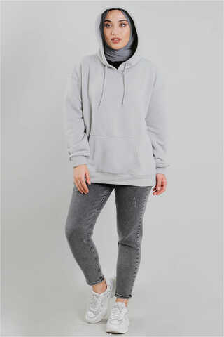 Zulays - Kapüşonlu Oversize Sweat Gri