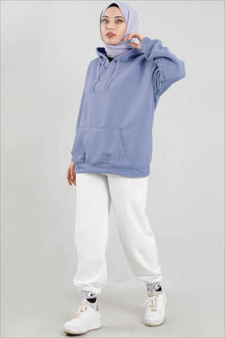 Zulays - Kapüşonlu Oversize Sweat Lila