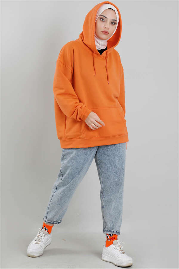 Kapüşonlu Oversize Sweat Turuncu