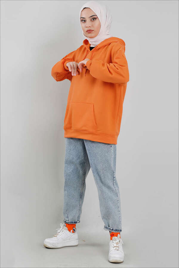 Kapüşonlu Oversize Sweat Turuncu