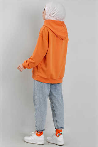 Kapüşonlu Oversize Sweat Turuncu - Thumbnail