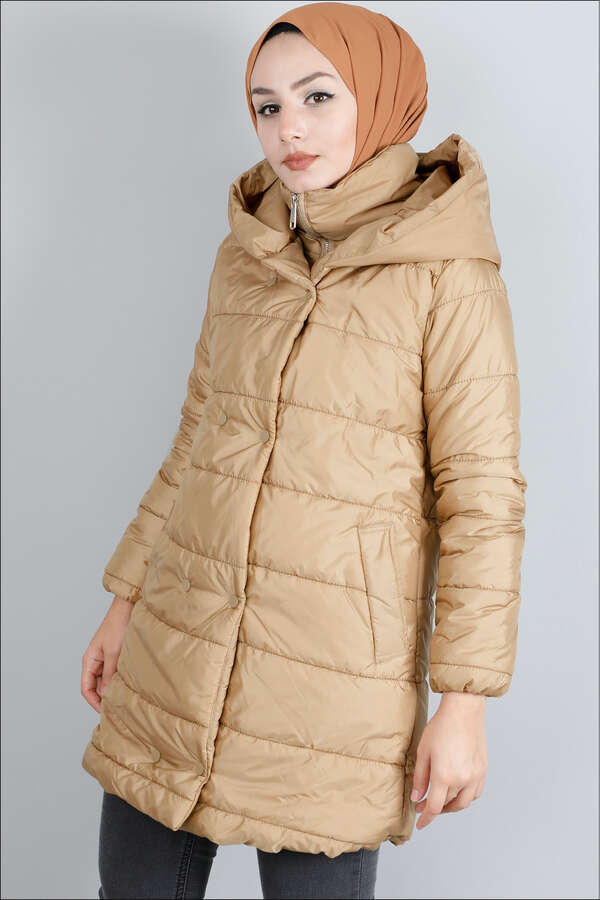 Kapüşonlu Şişme Mont Camel