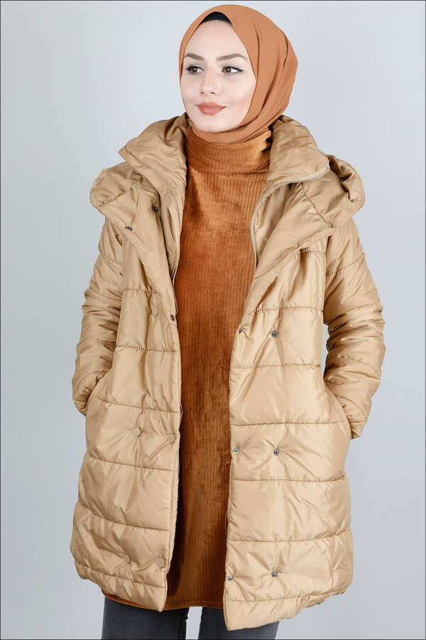 Kapüşonlu Şişme Mont Camel
