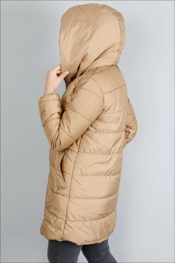 Kapüşonlu Şişme Mont Camel