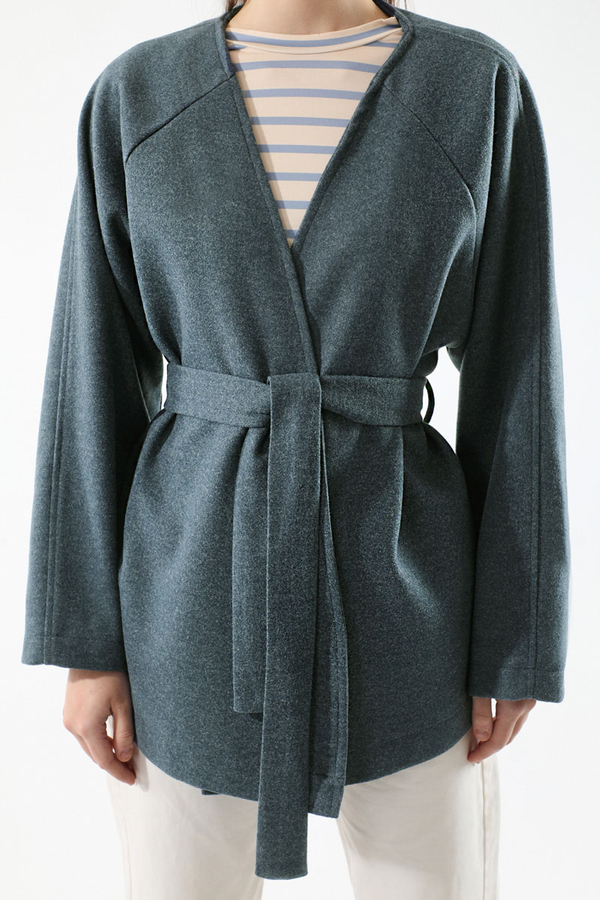 Kaşe Kısa Ceket İndigo - 4