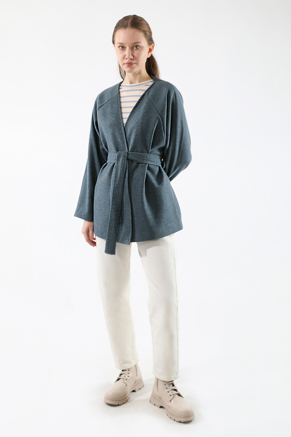 Kaşe Kısa Ceket İndigo - 5