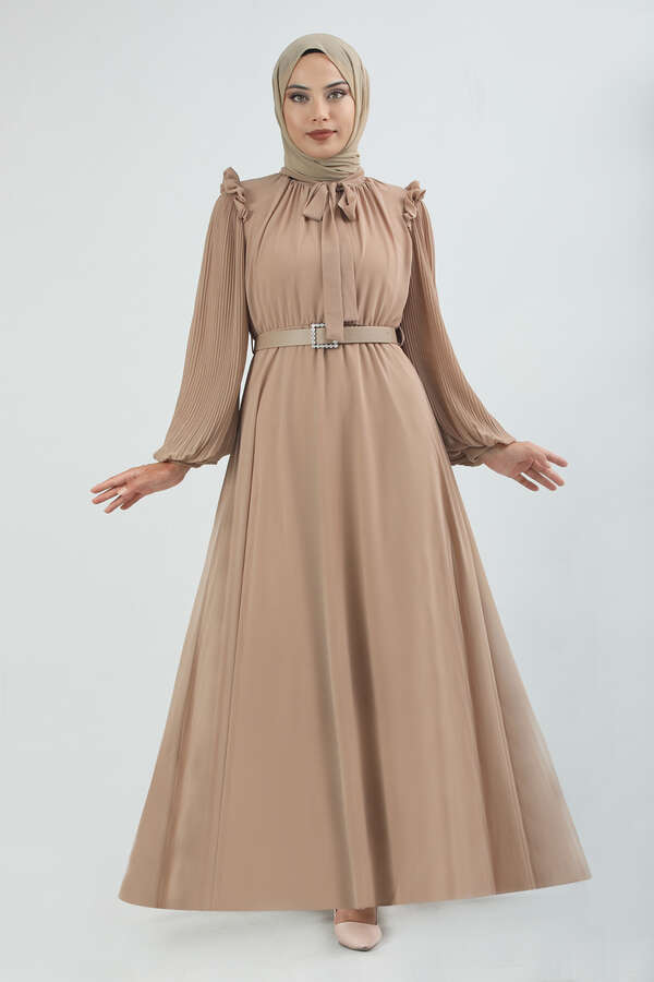 Zulays - Kemeri Taşlı Elbise Bej