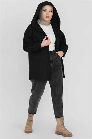 Zulays - Kıvırcık Kapüşonlu Gömlek Ceket Siyah