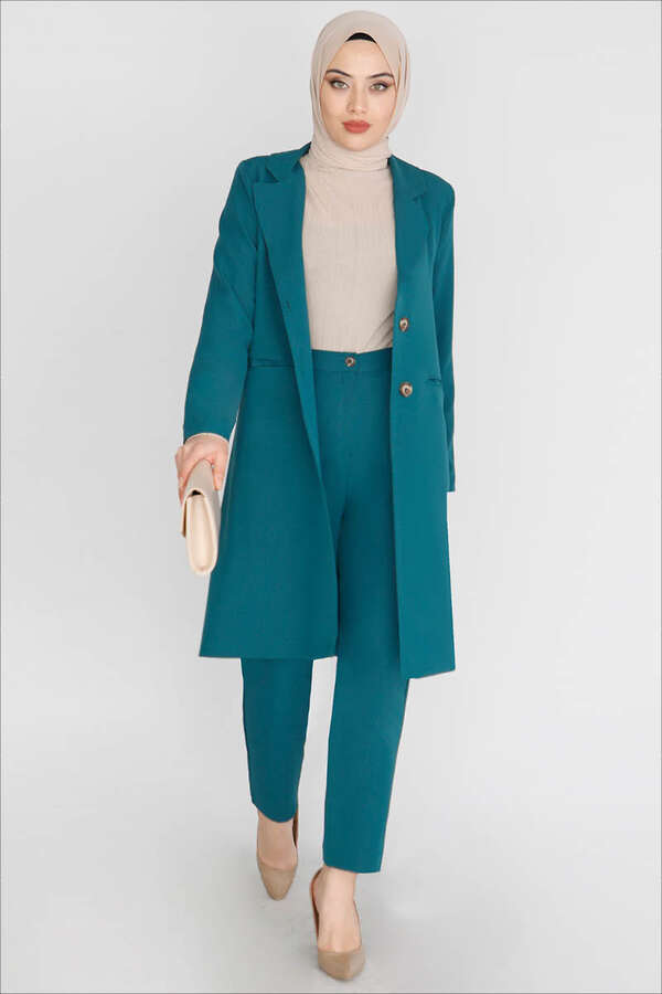 Klasik Blazer Ceket Takım Petrol