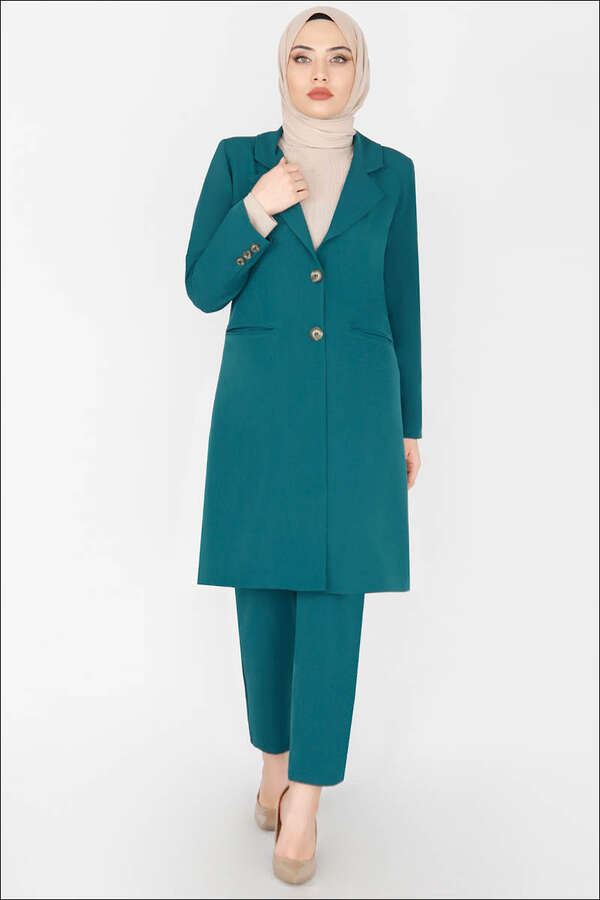Klasik Blazer Ceket Takım Petrol