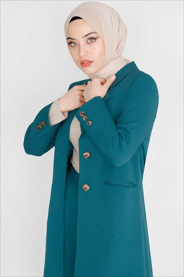 Klasik Blazer Ceket Takım Petrol