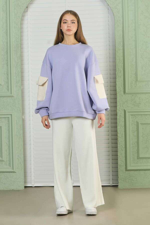 Zulays - Kolları Cepli Oversize Sweat Lila