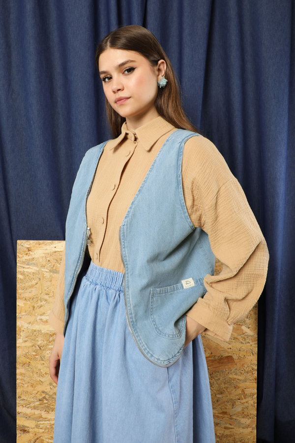 Kot Yelek Çanta Açık Mavi - 5