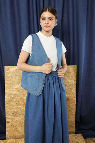 Kot Yelek Çanta Mavi - 1