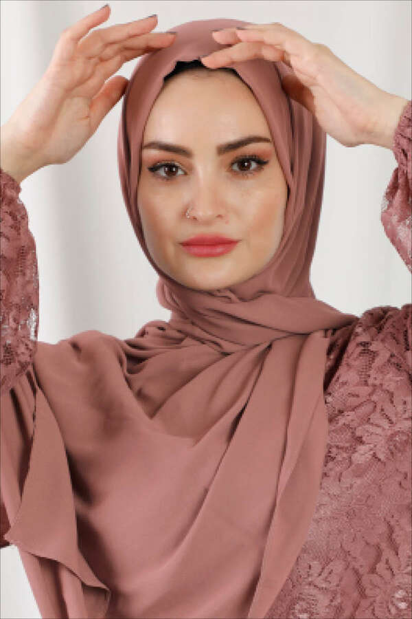 Krep Şifon Şal Gül Kurusu
