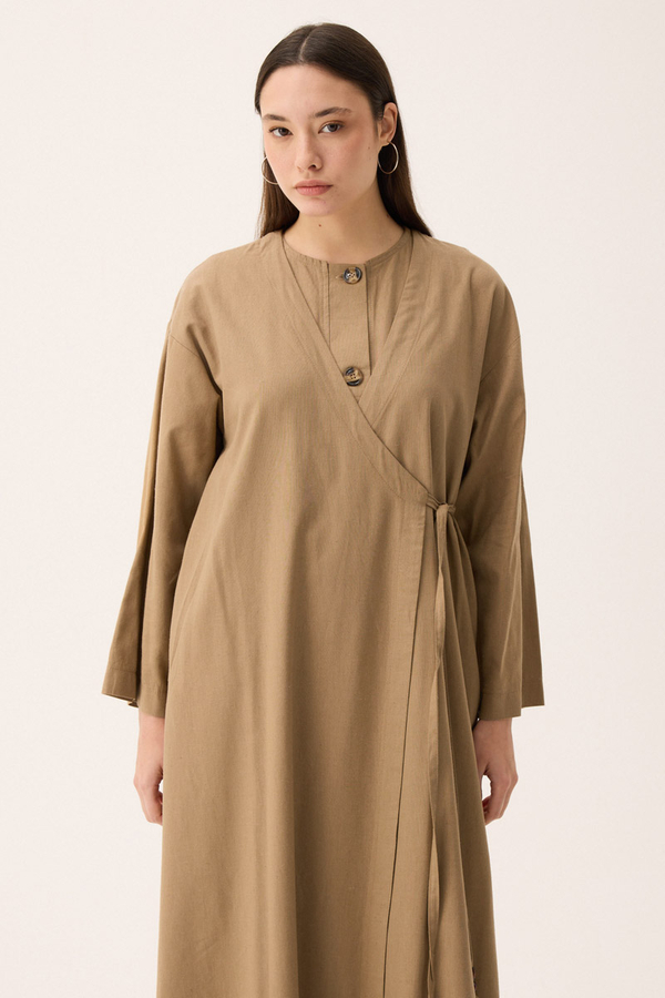Kruvaze Dehna Abaya Takım Camel - 2