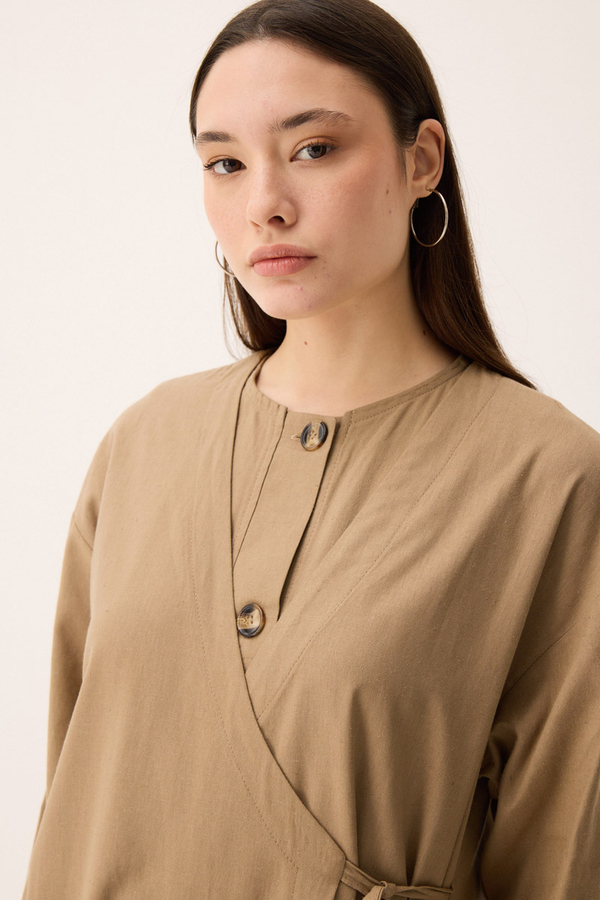 Kruvaze Dehna Abaya Takım Camel - 12