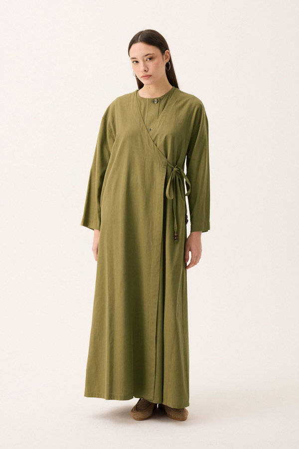 Kruvaze Dehna Abaya Takım Haki - 4