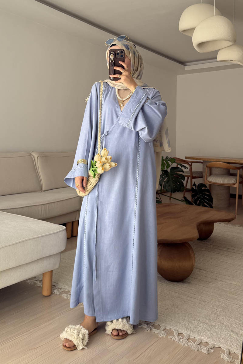 Kruvaze Keten Kimono Bebe Mavisi