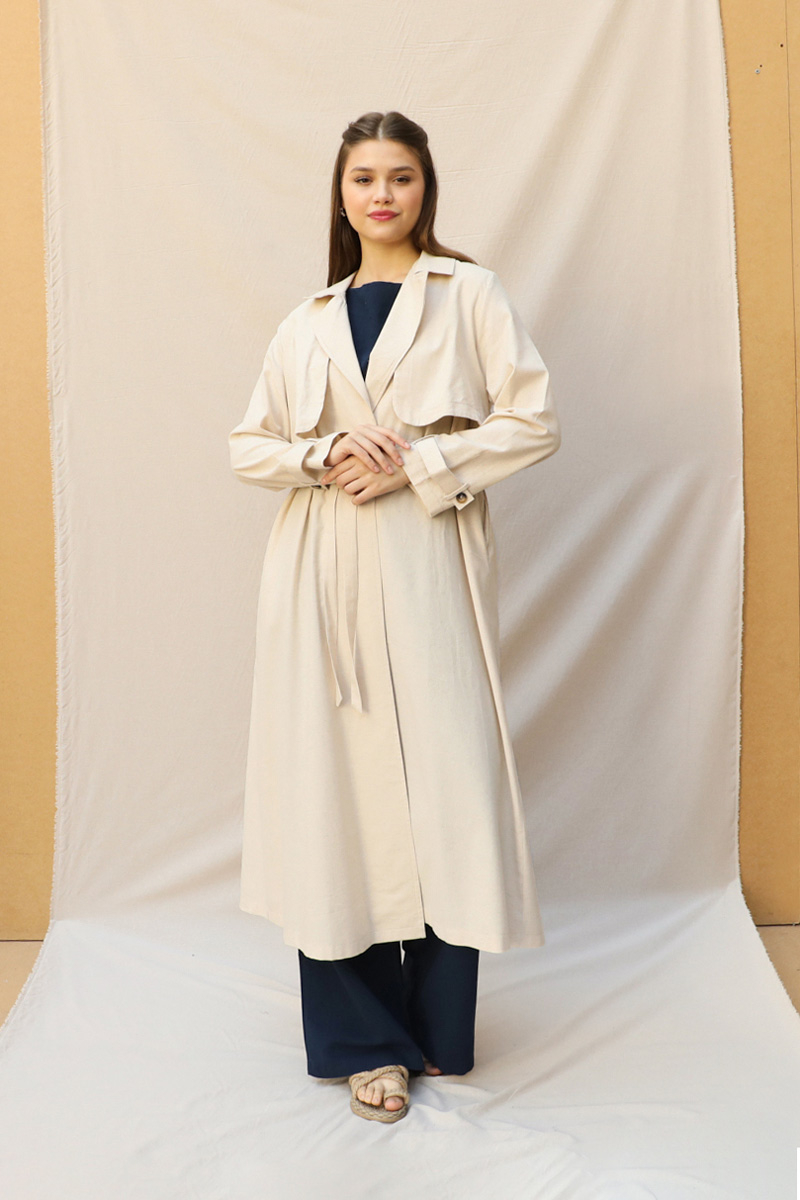 Kuşaklı Uzun Naturel Trençkot Taş