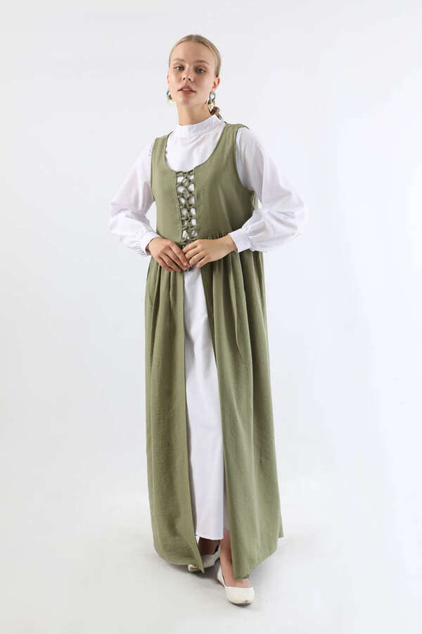 Lace-up Gilet Set Khaki - 3