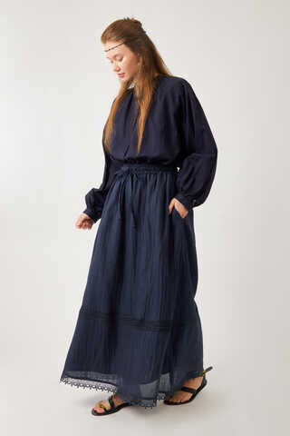 Lara Dantelli Etek Lacivert - 7