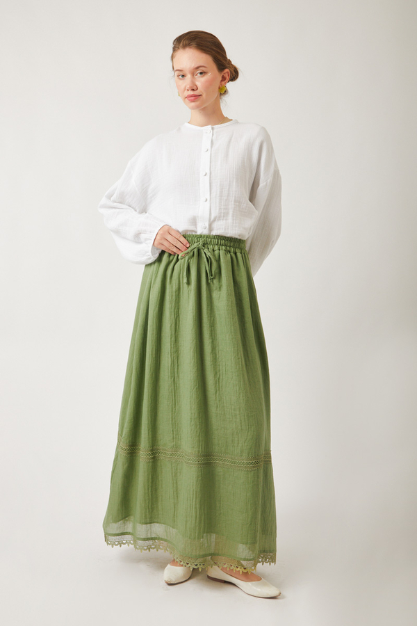 Lara Dantelli Etek Soft Yeşil